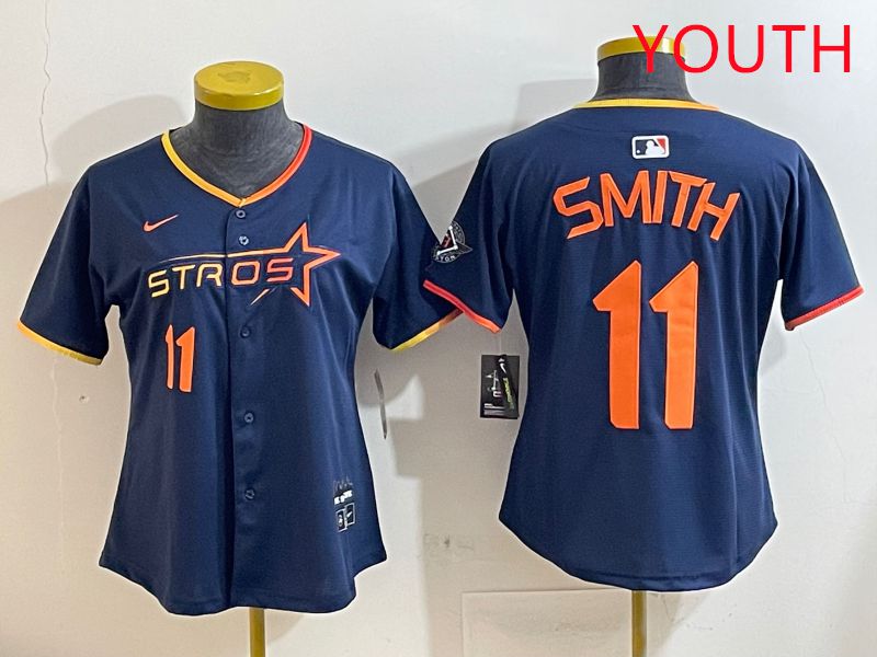 Youth Houston Astros #11 Smith Blue three generations Joint Name Nike 2025 MLB Jersey style 7->youth mlb jersey->Youth Jersey